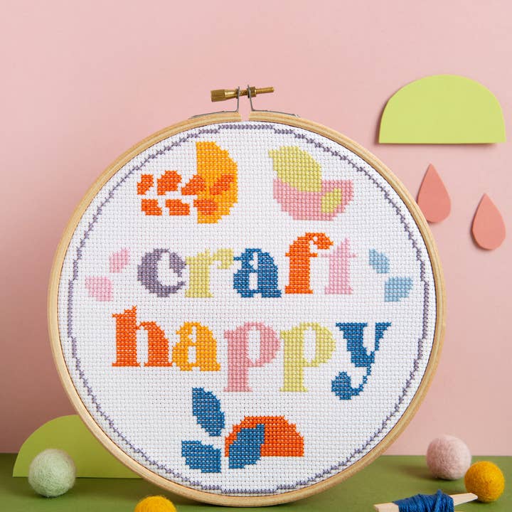 Hawthorn Handmade - Wholesale Embroidery/Cross Stitch Supplies - Craft Happy Cross Stitch Kit | Beginner Craft Kit
