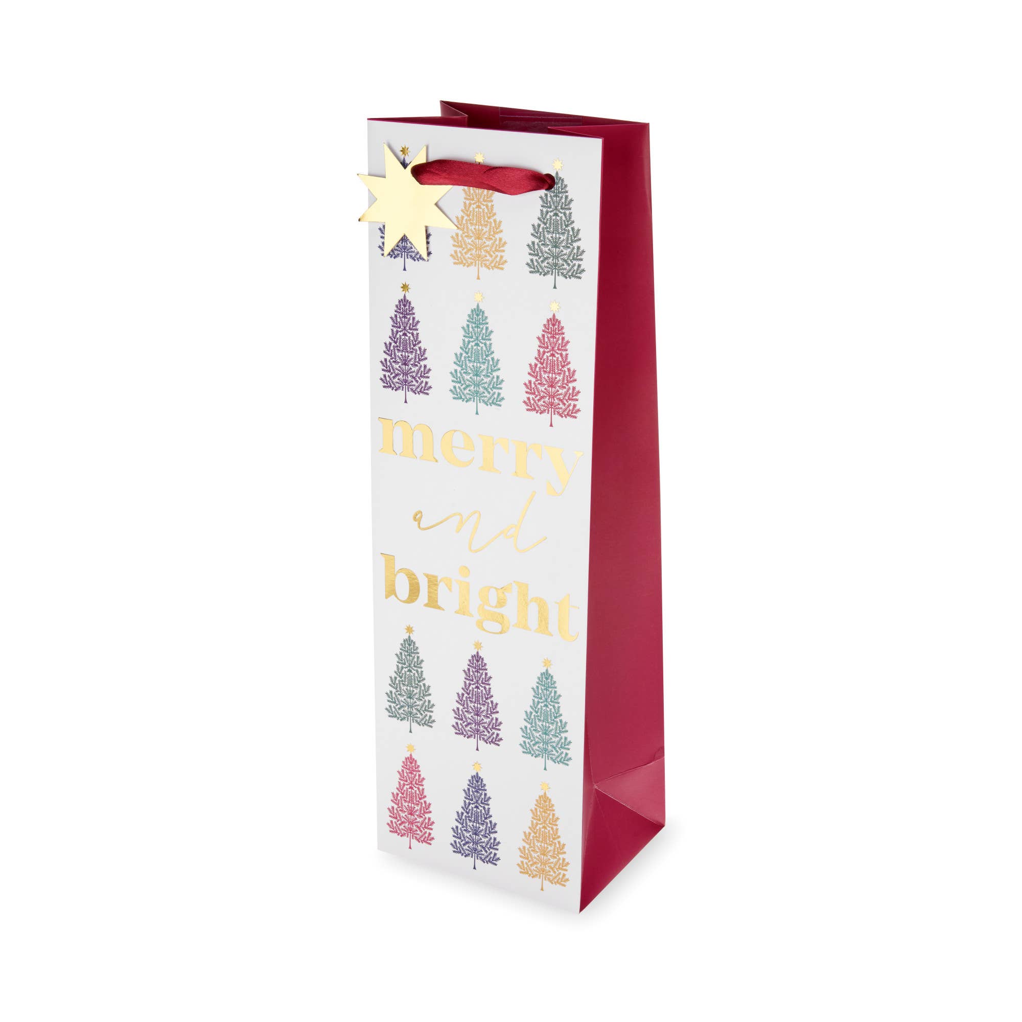 Cakewalk - Wholesale Wine Gift Bag - Merry and Bright Trees Single Bottle Wine Bag