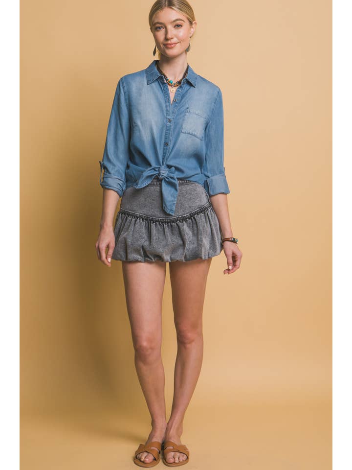 Peace Love Line - Wholesale Shirt - Women's - PL5683 - TIE FRONT TENCEL BUTTON UP SHIRT
