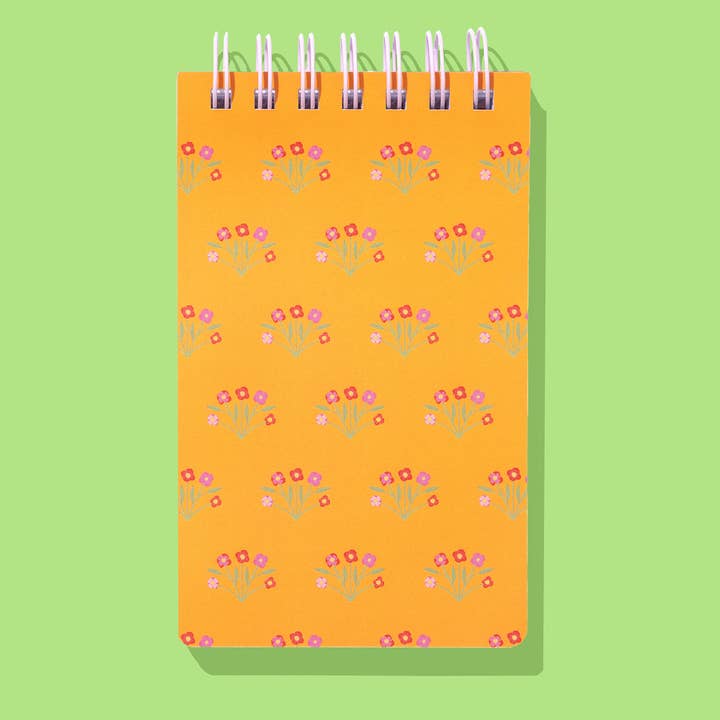 Taylor Elliott Designs - Vente Cahiers - Petit carnet à spirale - Orange avec fleur - 200 pages