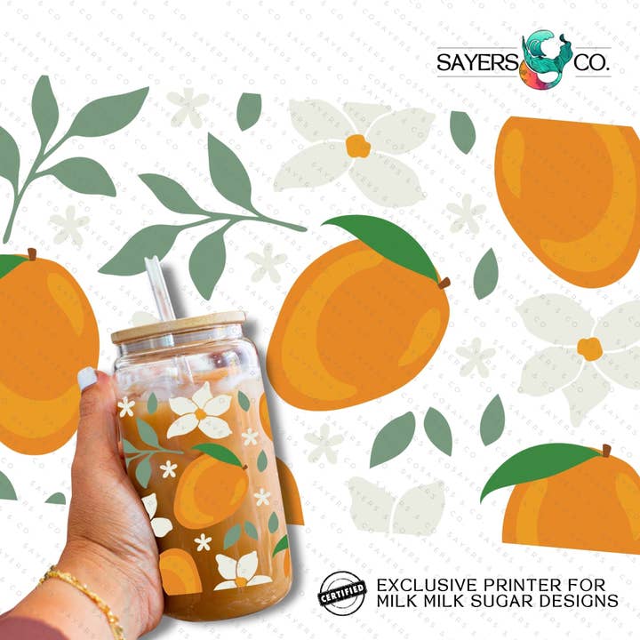 Impresión impresa por sublimación, transferencia o vinilo: impresora certificada con leche, leche y azúcar, impresión moderna de mangos por sublimación de frutas de 16 oz para venta al por mayor de Sayers & Co.