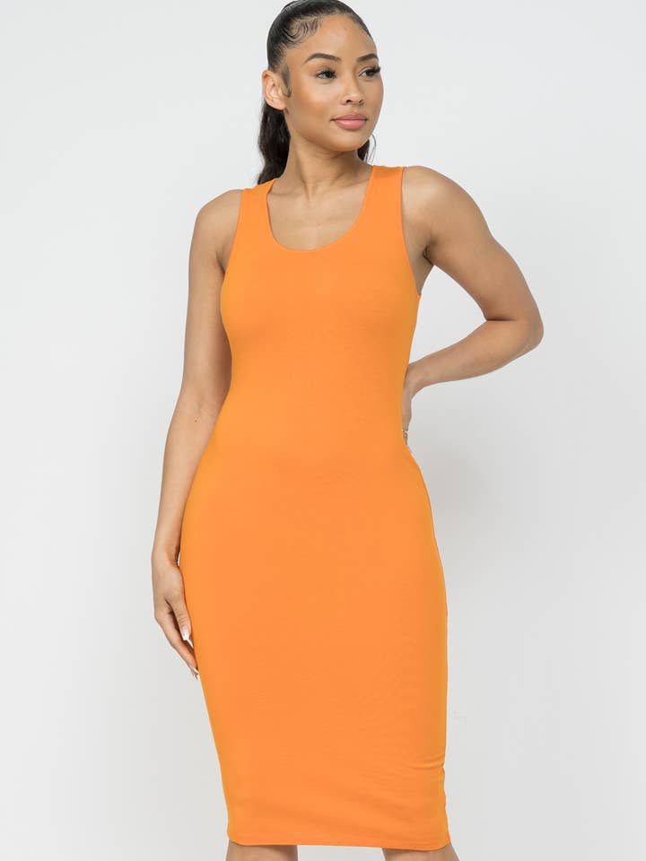 Julia by LoveJ - Wholesale Dress - Women's - Cotton Spandex Solid Sleeveless Tank Bodycon Midi Dress