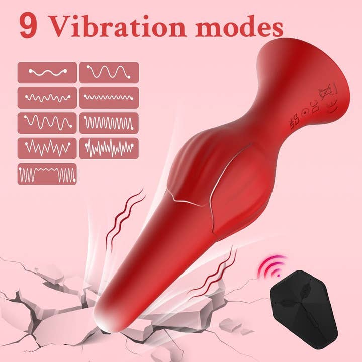 Rouge Plug anal en silicone en forme de rose avec vibration à 9 modes - Jouet sexuel en vente sur Faire6