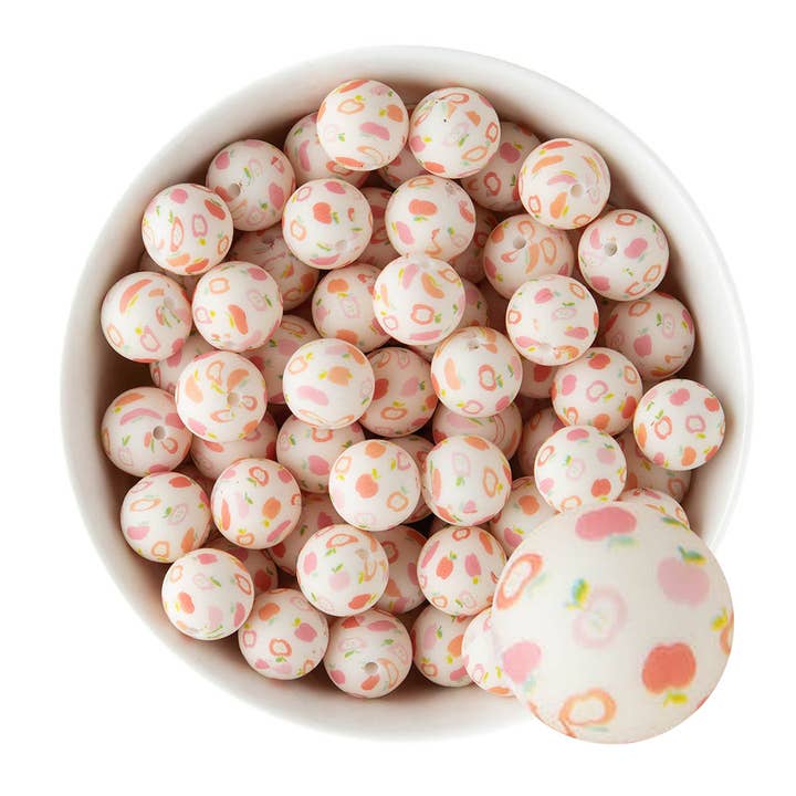 Perles d'impression en silicone rondes de 15 mm pour la vente par Cara & Co Silicone Craft Supply