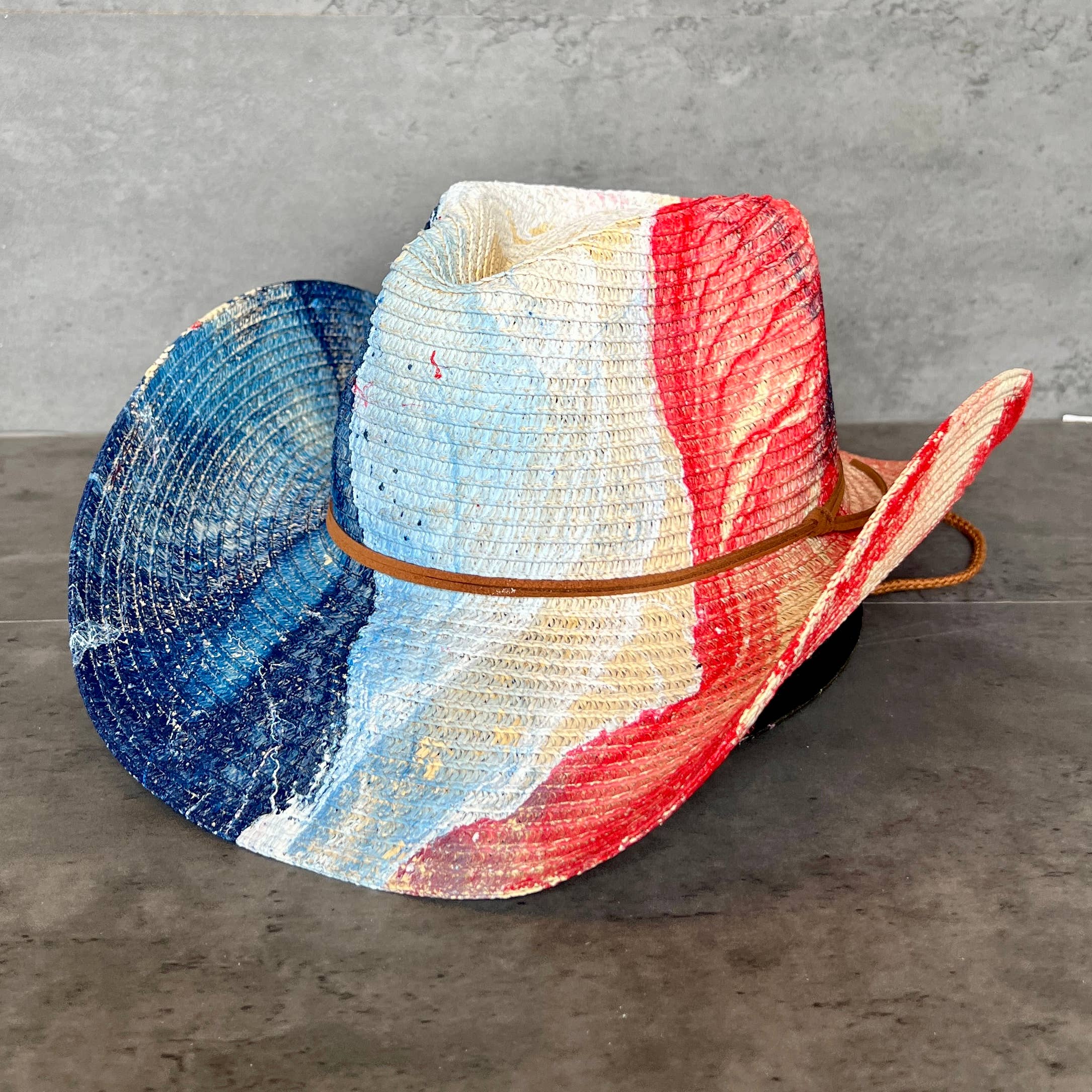 Nymf by Collette - Wholesale Hat Accessory - Women's - Red White & Blue Straw Cowboy Hat3