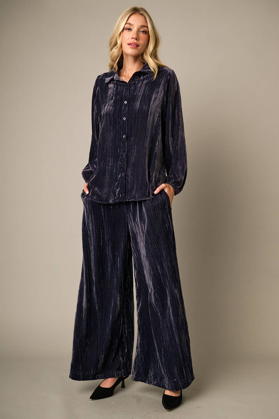 mittoshop - Wholesale Lounge Set - Women's - TEXTURED VELOUR LONG SLEEVE SHIRT AND PANTS SET9