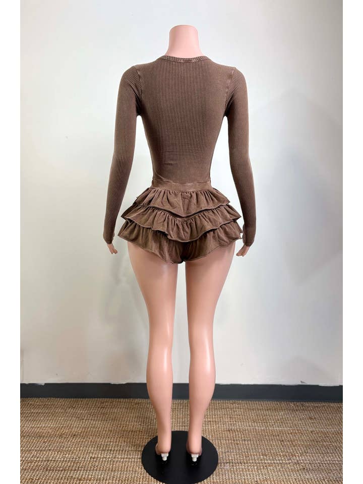 Dalia Studio - Wholesale Romper - Women's - MINERAL WASH ZIP UP TIERED BOTTOM ROMPER3