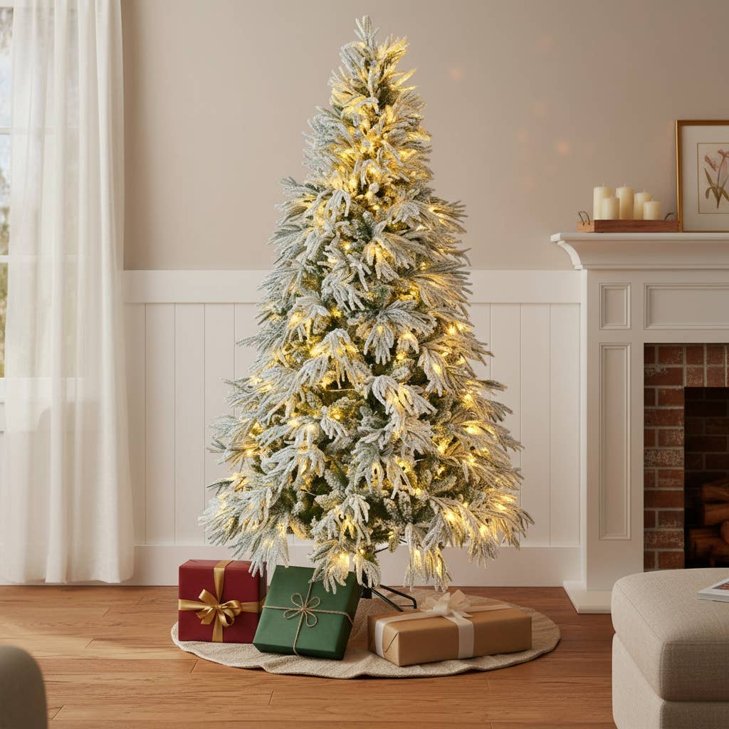 HomeRoots - Wholesale Artificial Christmas Tree - 7.5' Pre Lit Extra Full Frosted Pine Christmas Tree0