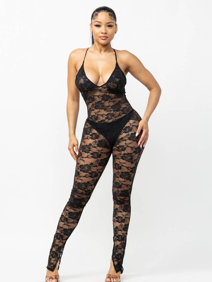 V Neck Lace Jupsuit for wholesale by Belita Collection