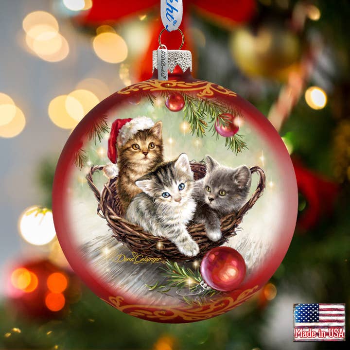 Christmas Kittens Glass Ornament Holiday by Gelsinger for wholesale by G.DeBrekht Artistic Studios