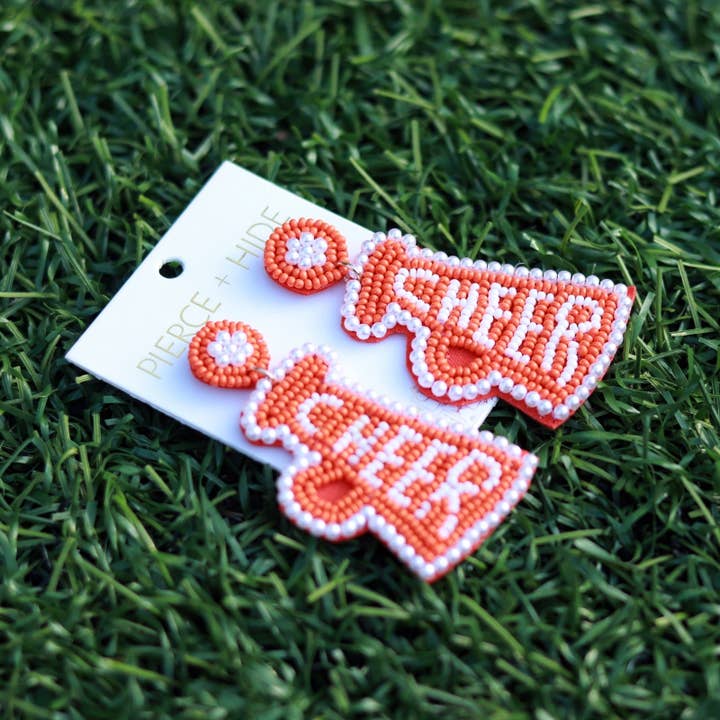 Pierce + Hide - Wholesale Dangle Earrings - Custom Beaded Megaphone Earrings| Game Day Earrings| Cheerleading3