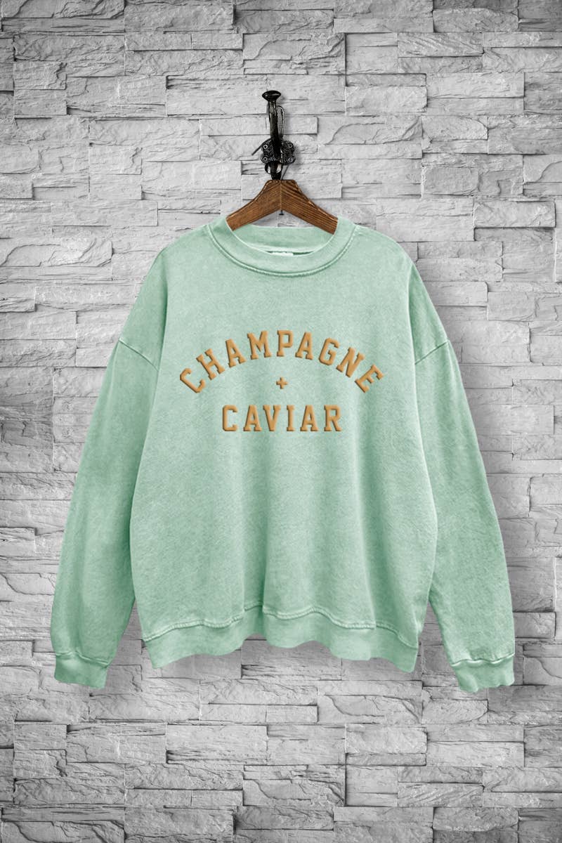 VINTAGE POINT USA – Engroshandel Grafisk Sweatshirt - Dame – "CHAMPAGNE & CAVIAR" GRAFISK MINERALVASKET SWEATSHIRT5