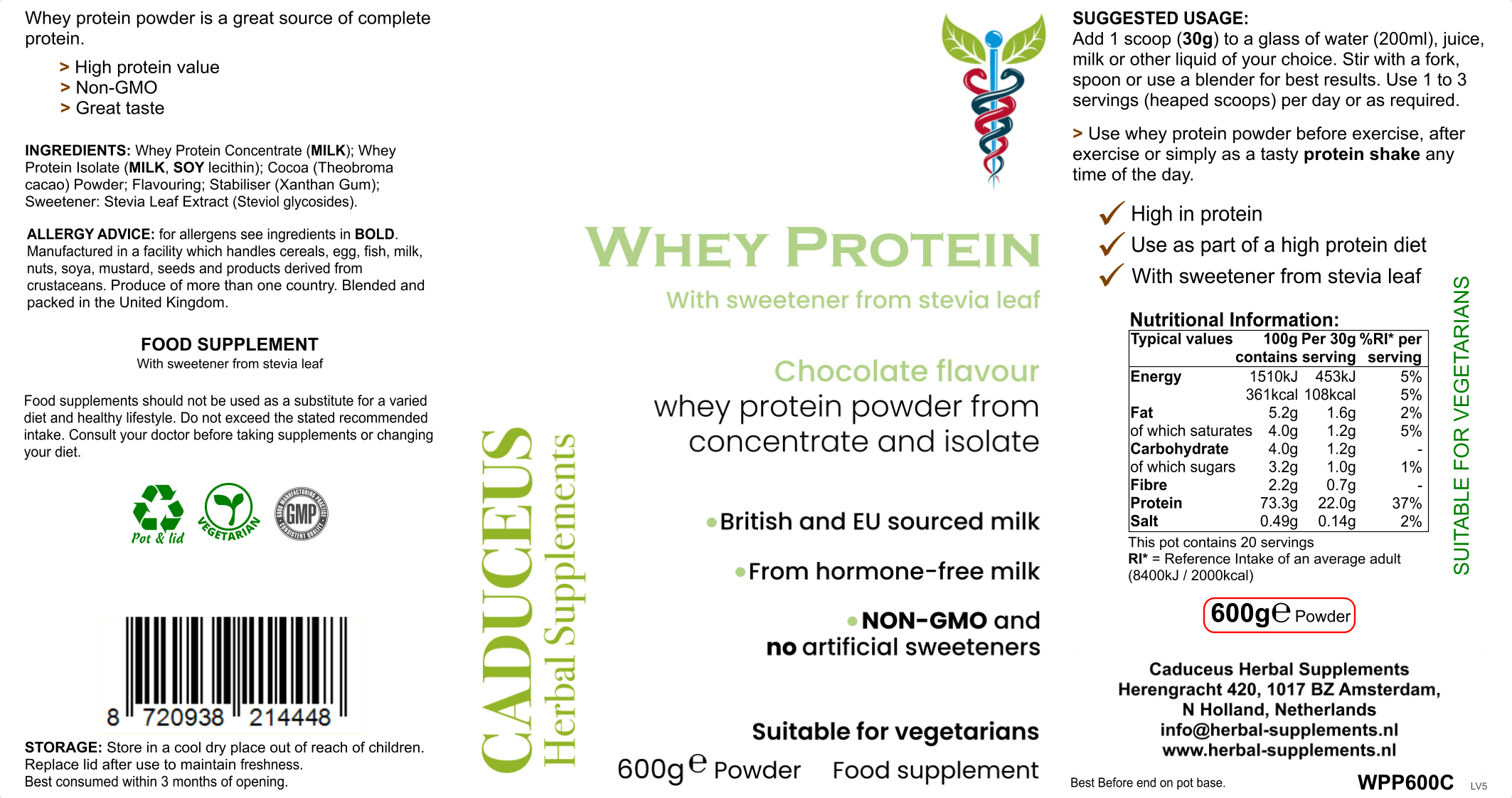 CADUCEUS kruidenapotheek - Wholesale Protein/Superfood Powder - Whey Protein made from whey concentrate and isolate (chocolate flavour)4