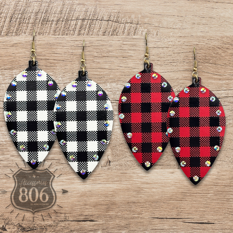 Pink Panache Brands - Vendita all'ingrosso Orecchini pendenti - Orecchino pendente con stampa a quadri buffalo decorata, ultima chiamata2