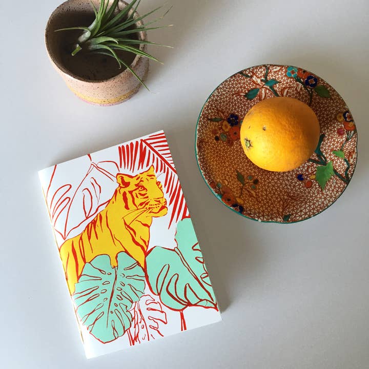 Tiger Screen-printed Cover Hand bound Journal for wholesale by Kathie Studio