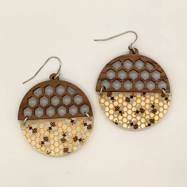 Honeycomb and Bees Half Circle Drops for wholesale by Holly and Liz