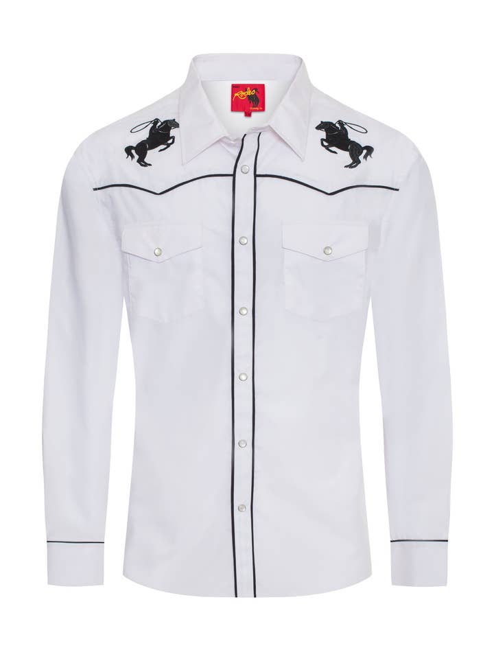 Men's Poly/Cotton L/S Horse Embroidery Western Shirts-PS560L-508 for wholesale by Rodeo Clothing