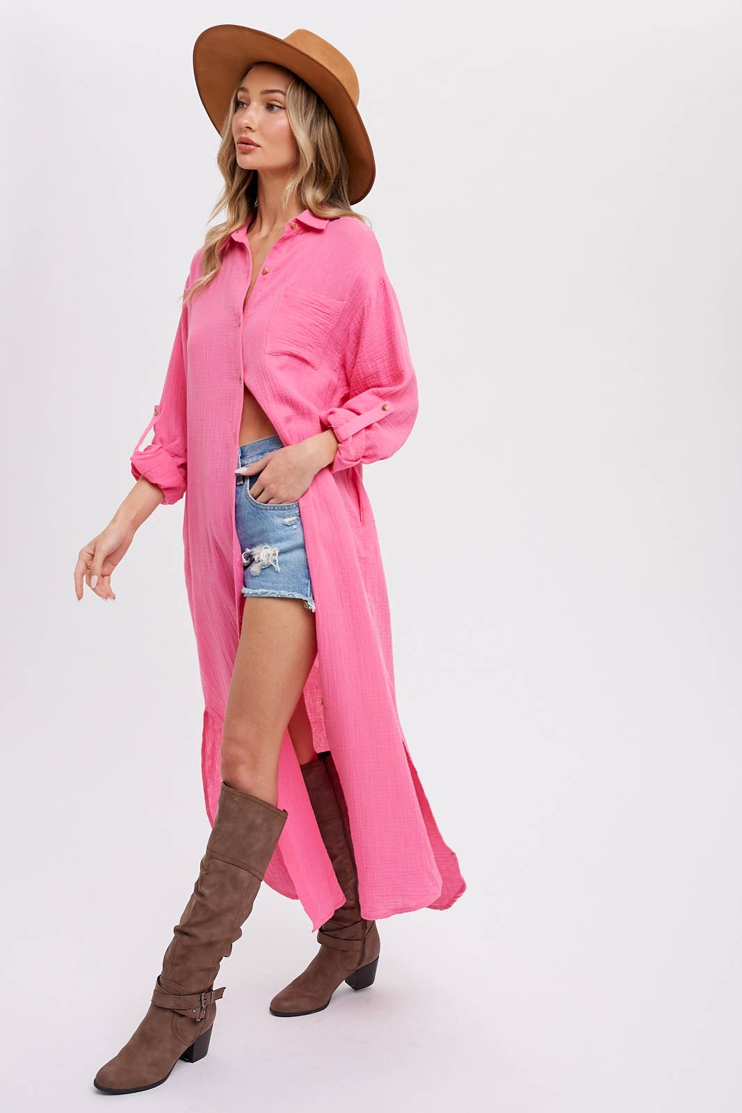 Bluivy - Wholesale Dress - Women's - BUTTON UP MAXI SHIRT DRESS WITH POCKET79