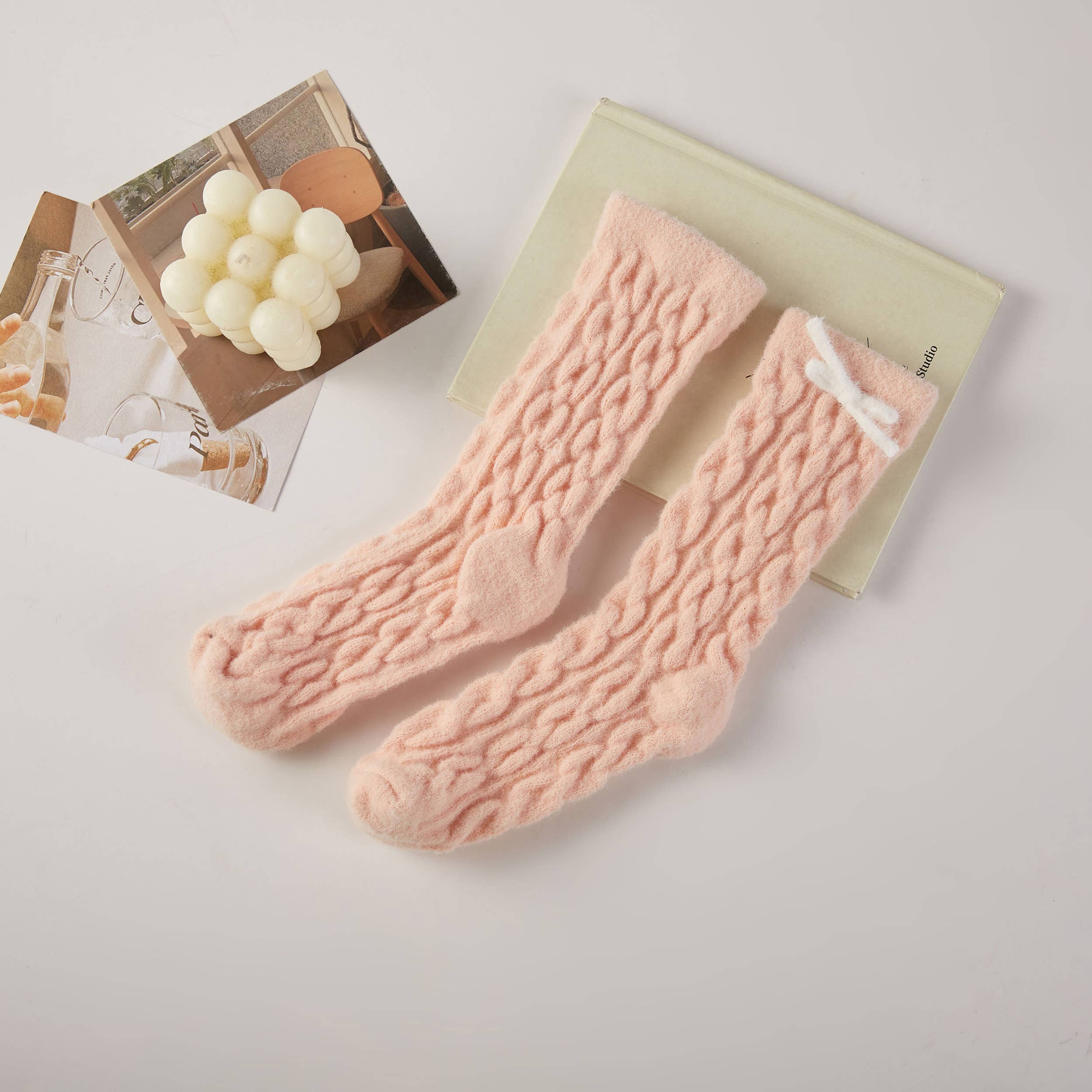 Hana - Venta al por mayor Calcetines - Mujer - Caja de regalo de calcetines de punto sólido retorcido con lazo (3 pares)4