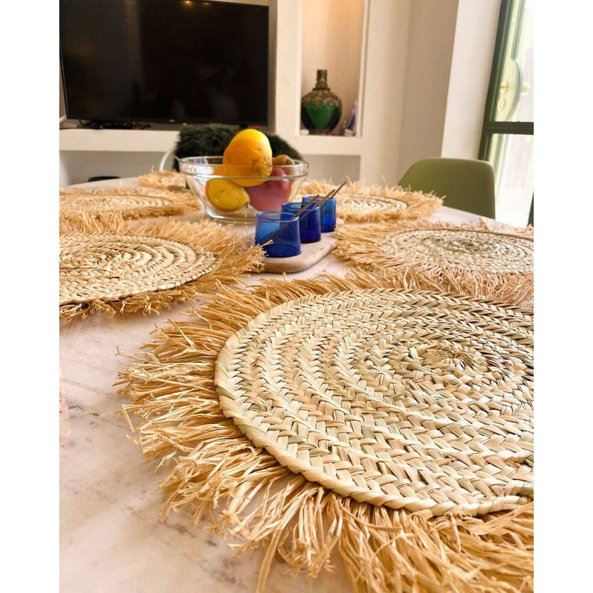 High crafty – wholesale Placemat – 🧺 Handwoven Wicker Moroccan Placemats with Tassels – Boho T7