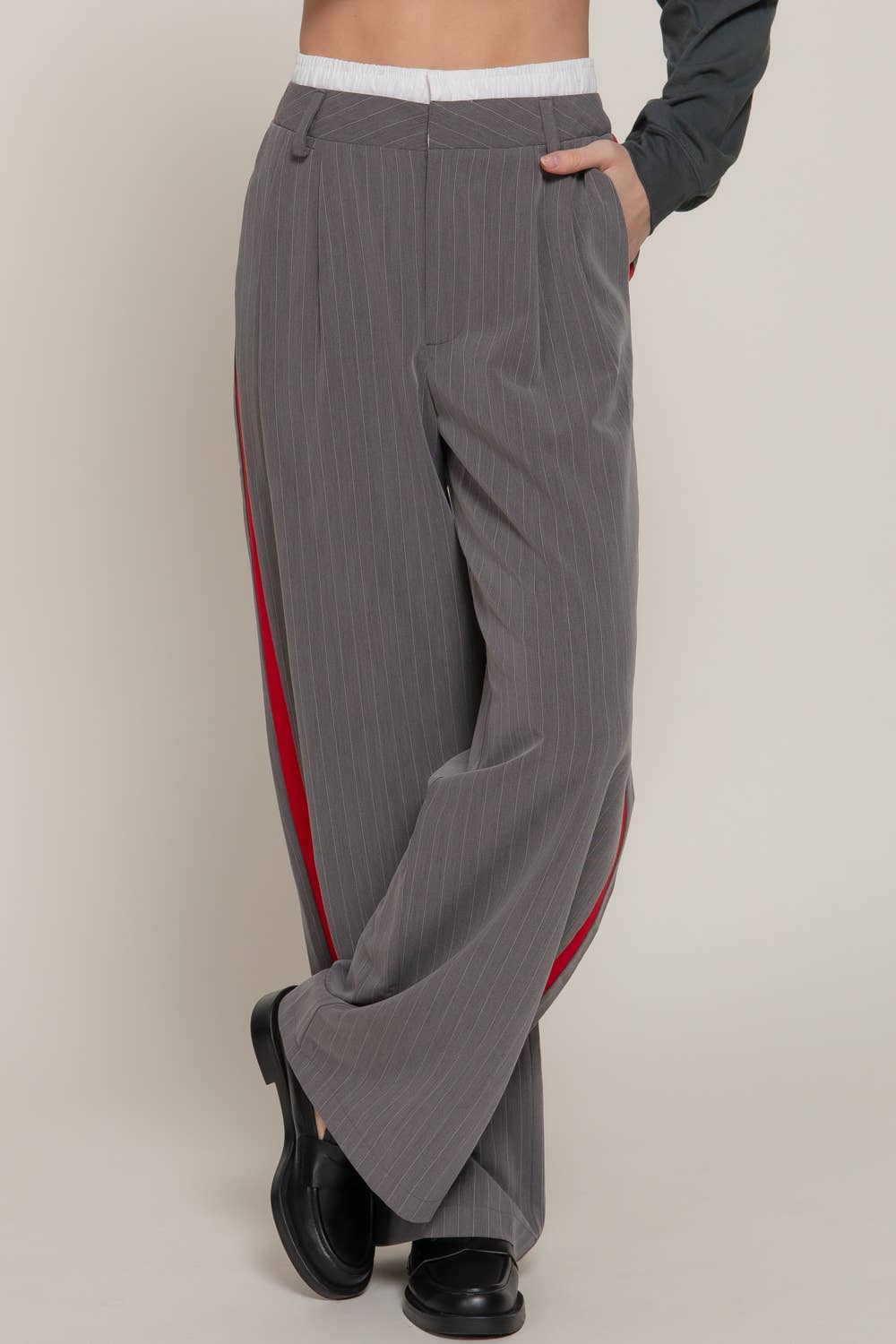 Active Basic | Active USA - Wholesale Pants - Women's - Side Stripe Detail Y/D Stripe Long Pants6