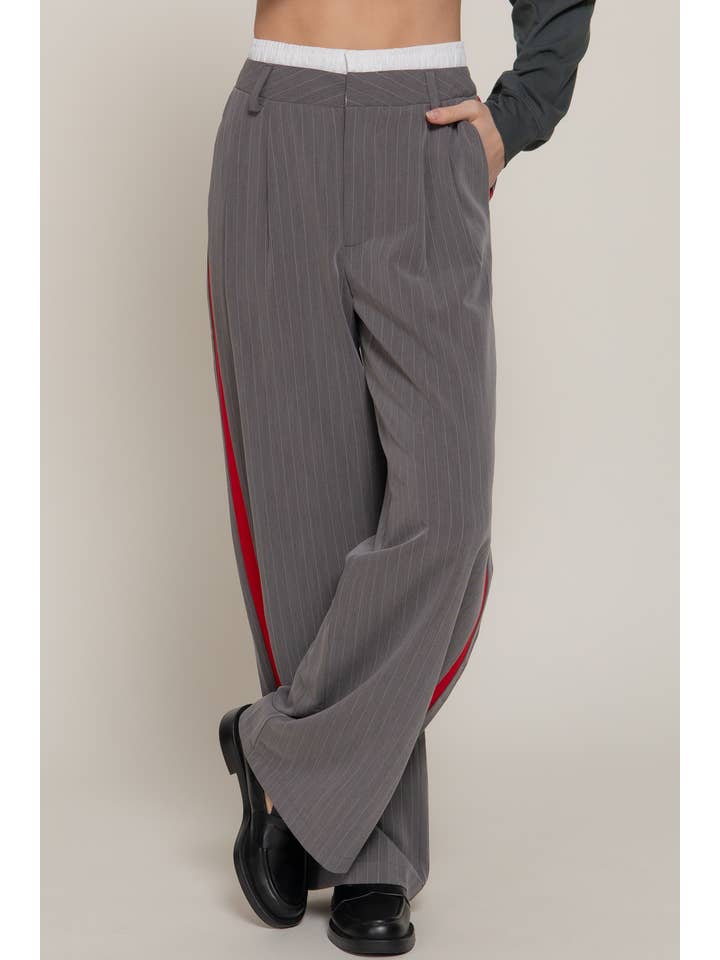 Active Basic | Active USA - Wholesale Pants - Women's - Side Stripe Detail Y/D Stripe Long Pants6