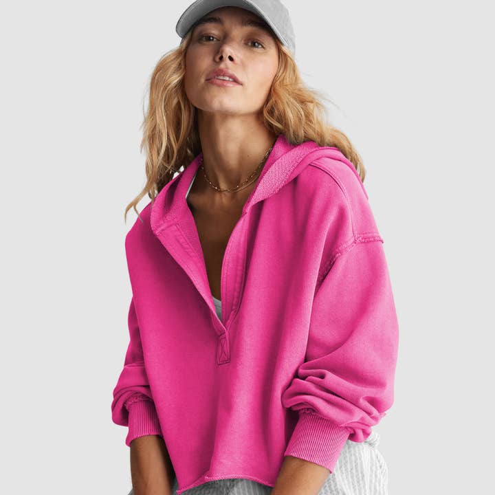 Sweatshirts com capuz de corte largo e tops de gola em V por grosso por atacado de WONDERXFANS