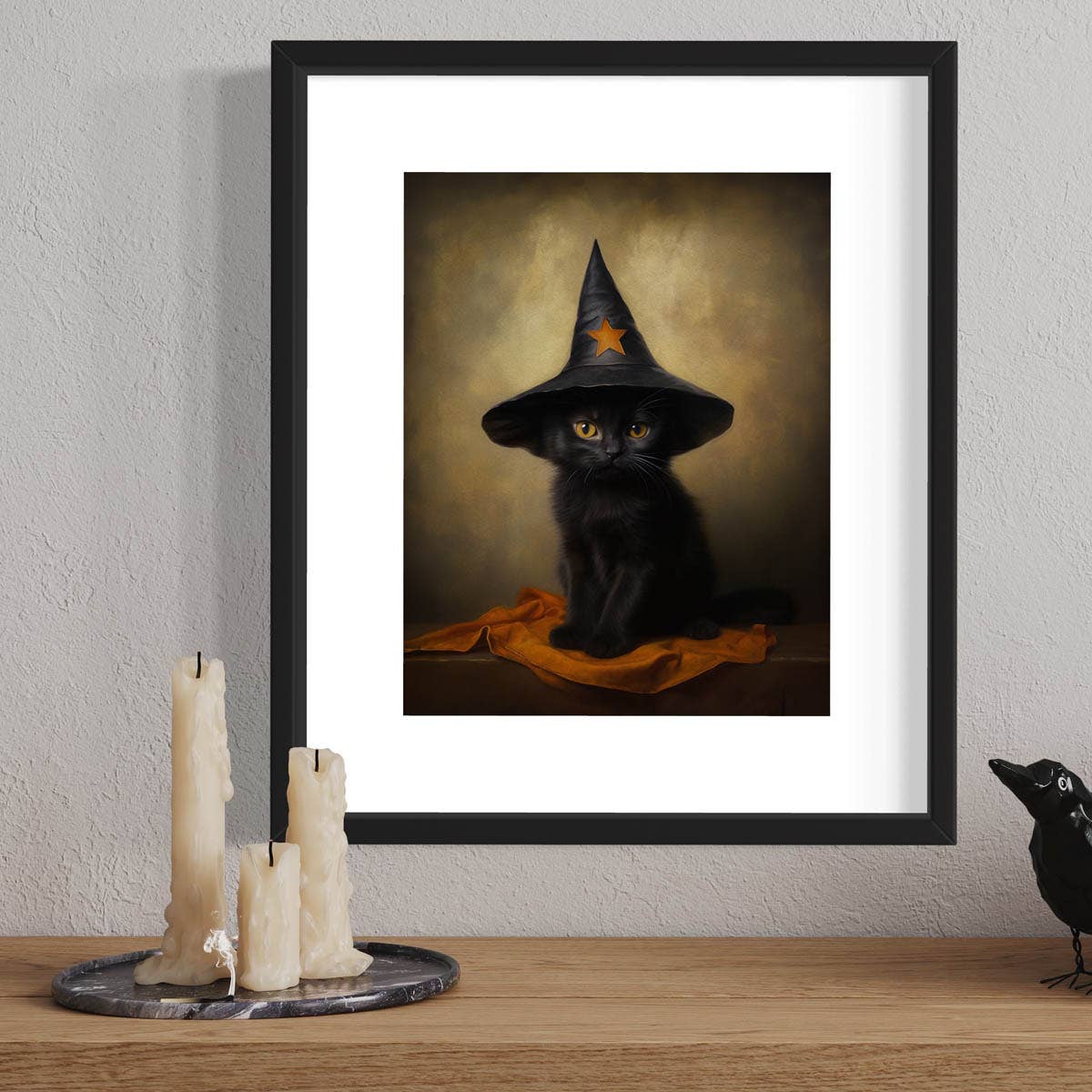 Salty Alyce - Wholesale Art Print -   Black Cat with Star Witch Hat Wall Decor 30AS2