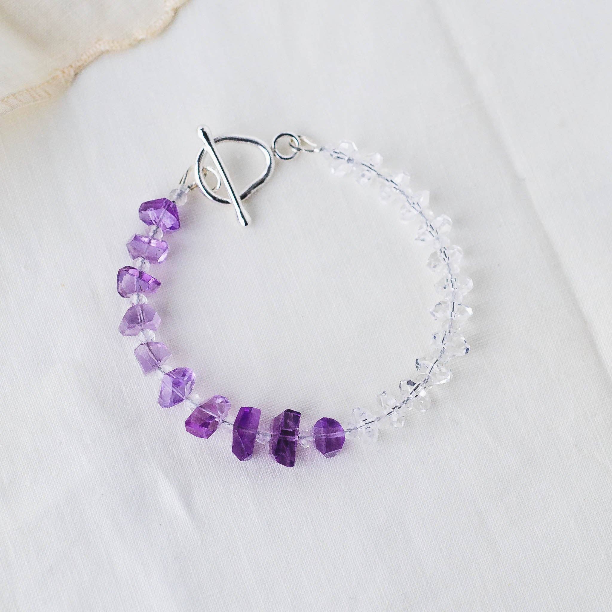 LoveGem Studio LLC - Wholesale Beaded Bracelet - Violet Harmony Bracelet – Premium Grade Facet-Cut Amethyst & Ice-Clear Quartz with Argentium Silver Toggle2