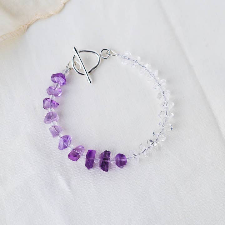 LoveGem Studio LLC - Wholesale Beaded Bracelet - Violet Harmony Bracelet – Premium Grade Facet-Cut Amethyst & Ice-Clear Quartz with Argentium Silver Toggle2