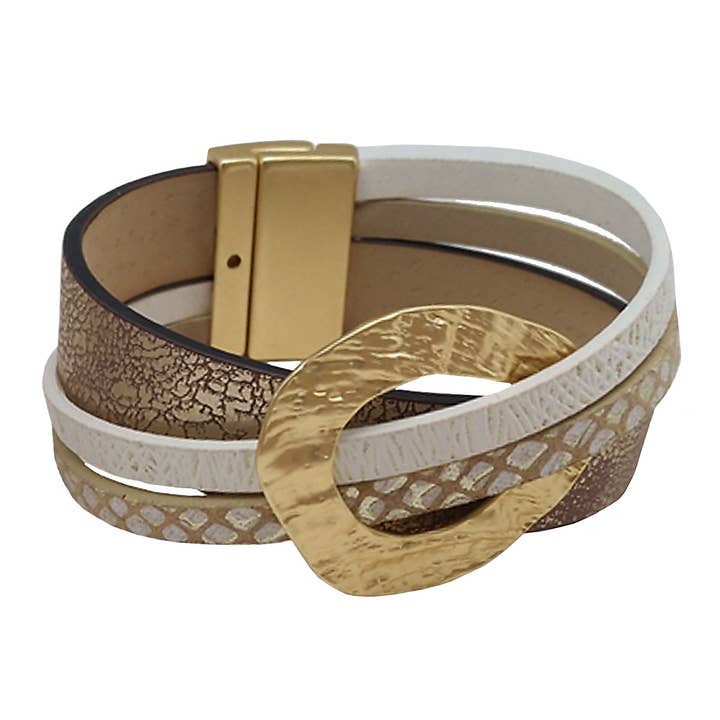 Origin Jewelry - Wholesale Bangle Bracelet - Circle Hammered Vegan Leather Bracelets in Multi Tones