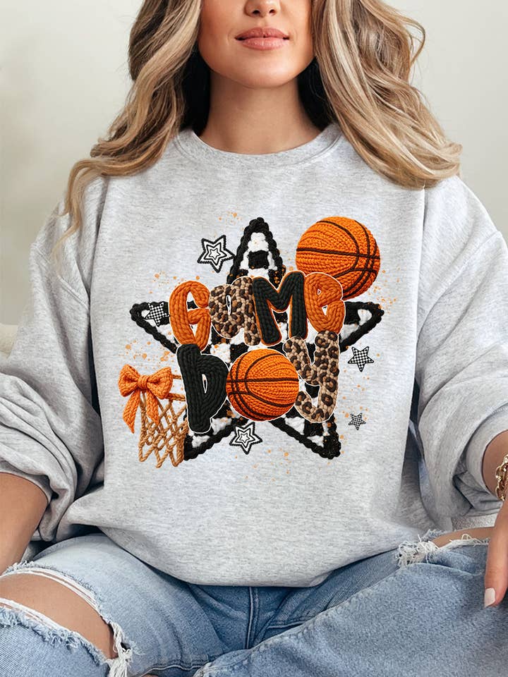 Faux Yarn Basketball Game Day Heavy Blend Crew Sweatshirt for wholesale by Wholesale Accessory Market