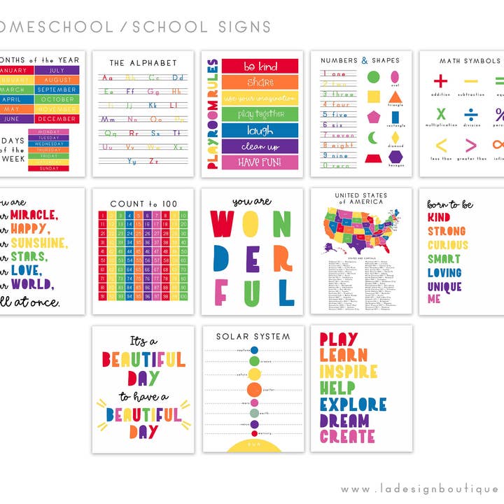 Educational Homeschool Posters for Playroom Rules and Class for wholesale by La Design Boutique