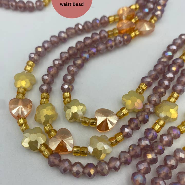 MaddieMayShop - Wholesale Beaded/Pearl Necklace - Esther Crystal Waist Beads β Handmade African Waist Beads, Purple & Gold Beaded Jewelry, Tie-On Body Jewelry for Women Tie on Waist Bead 45β- 50β3