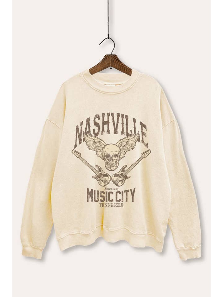 NASHVILLE MUSIC CITY GRAFISK MINERALVASKET SWEATSHIRT for engroshandel hos PINK NABI