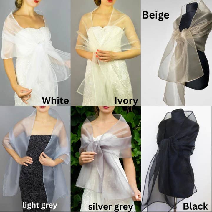 BridalSpain – Wrap - Mulher por atacado – Envolvimento, Xaile e Lenço de Organza Transparente Champanhe para a Noite