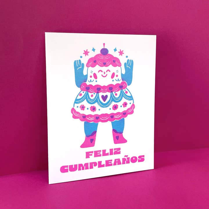Pier Six Press - Wholesale Birthday Card - Feliz Cumpleanos - Spanish Birthday Risograph Card