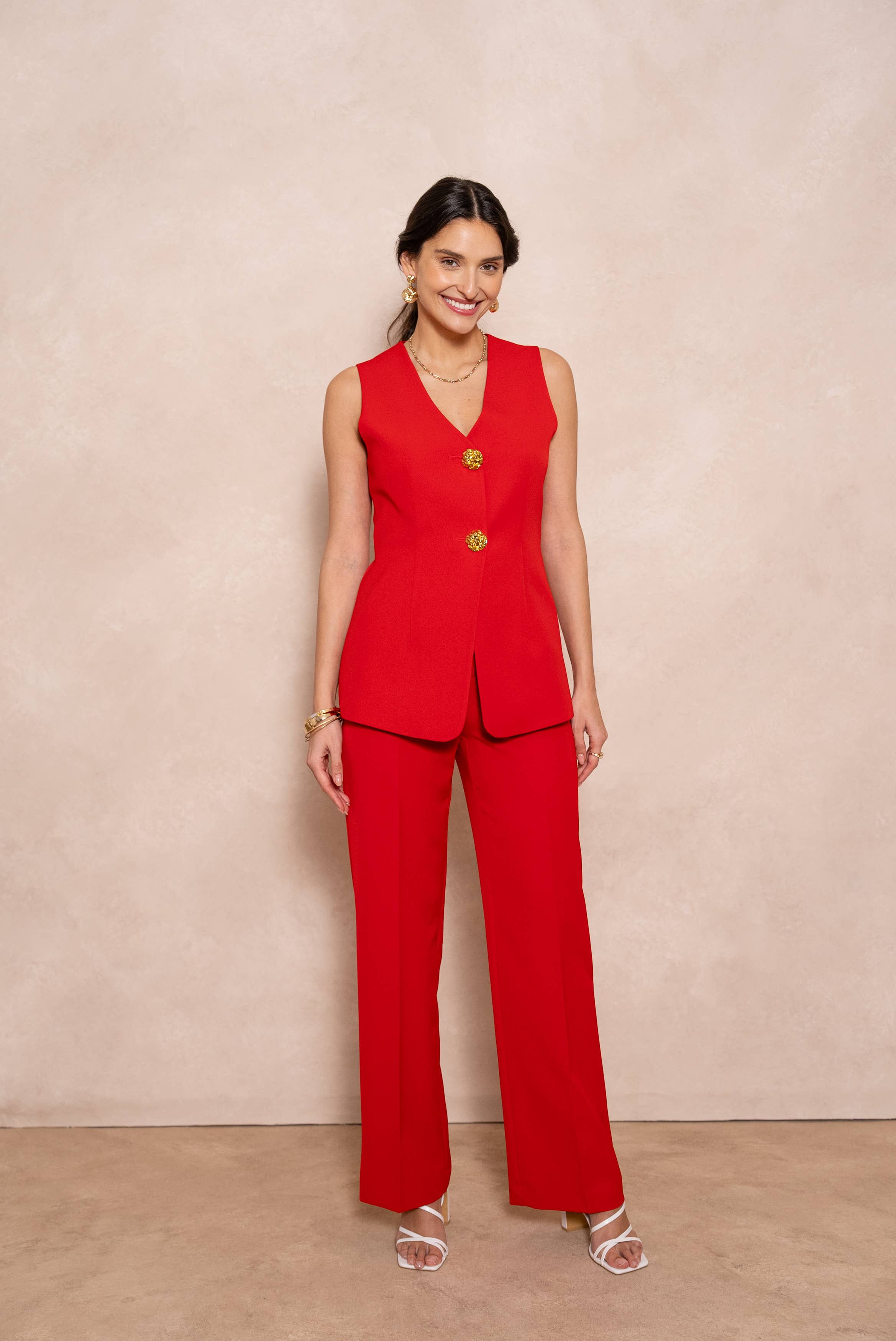 Attentif Paris - Wholesale Suit Vest - Women's - [Timeless] Long sleeveless vest with textured gold buttons53