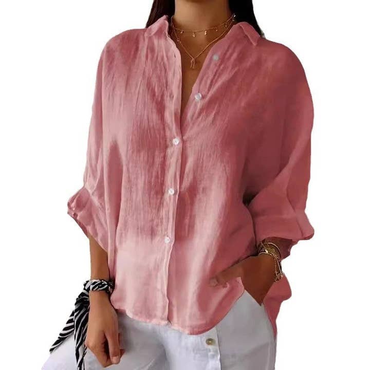 UZ Wholesale Store - Wholesale Button Down Shirt - Women's - Relaxed Fit Solid Color Back Strap Blouse