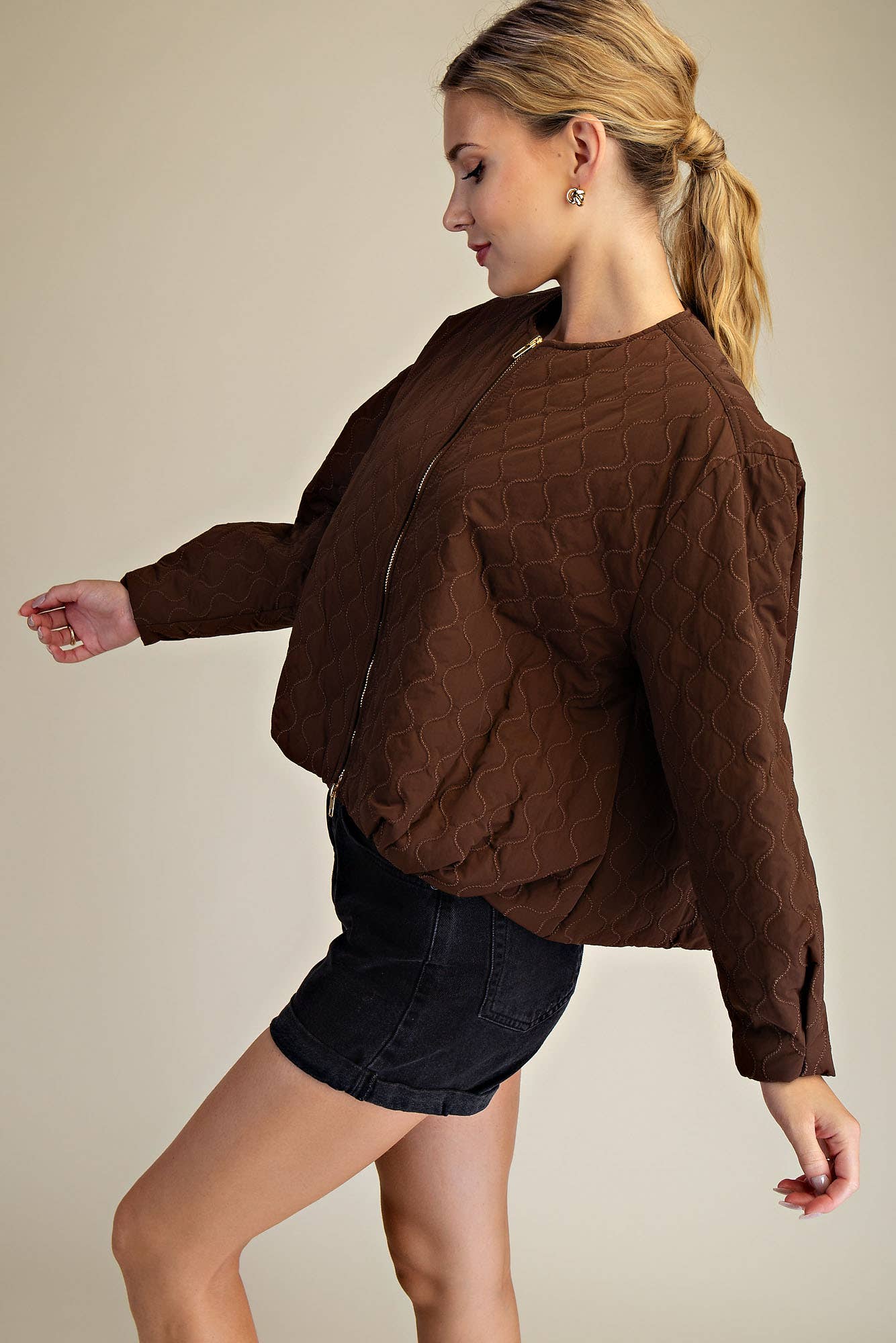 Glam - Wholesale Jacket - Women's - Round Neck Zipper Closure Quilted Jacket18