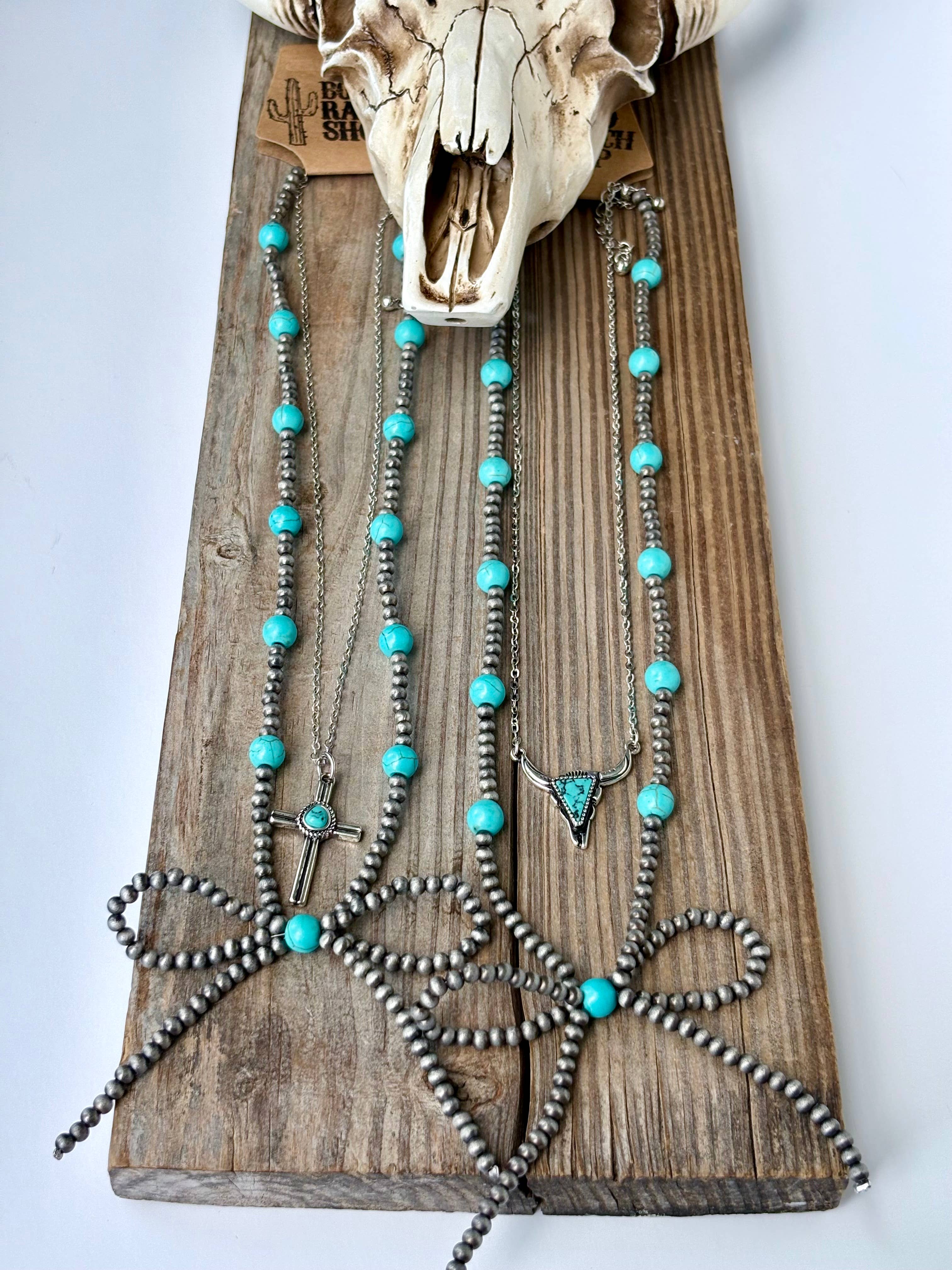 Boho Ranch Shop - Wholesale Pendant/Charm Necklace - 2 Layer Western Style Coquette Bow & Pendant Necklace4