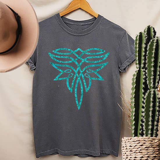LaLaSista - Wholesale Screen Printed T-Shirt - Women's - WESTERN TURQUOISE BOOT STITCH GRAPHIC T SHIRT