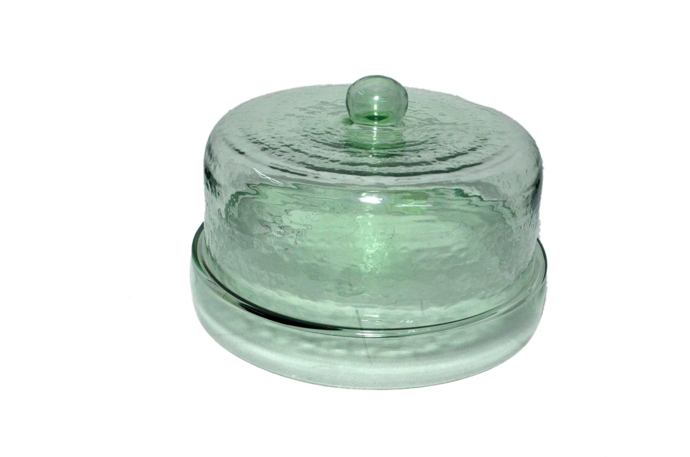 Cake Recycled Glass Dome w/Plate Dia 11.5" Light Green for wholesale on Faire3