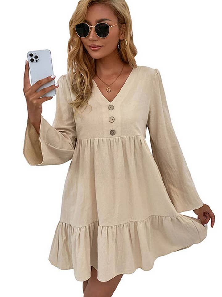 SAND CWDSD2000_V-Neck Button Long Sleeve Pullover Dress for wholesale on Faire3