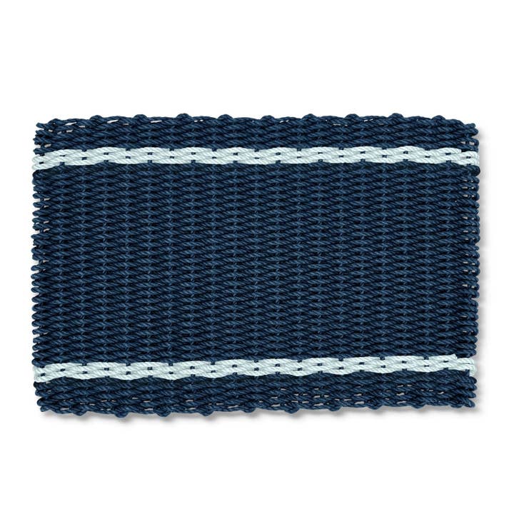 Lobster Rope Doormat: Navy with Seafoam Tailored Stripes for wholesale by Wicked Good Doormats