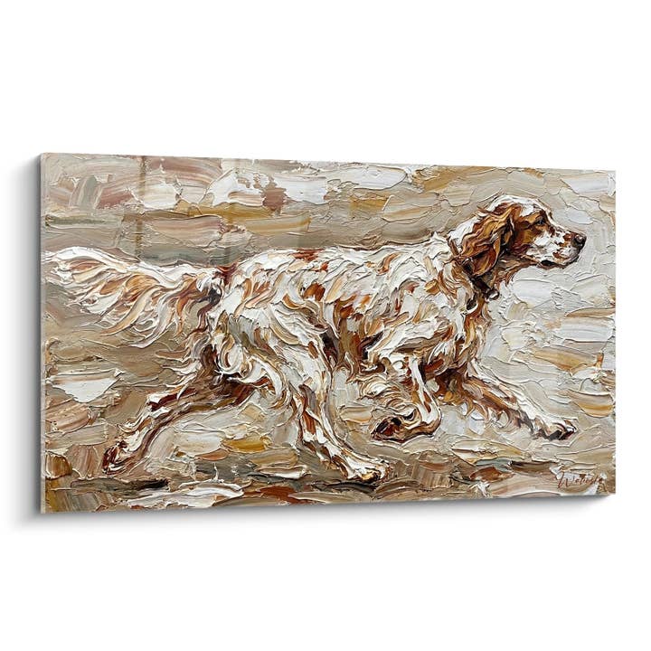 Painting Dog in Motion in Ochre and White Tones - Dynamic Elegance - English Setter Edition for wholesale by Walensky