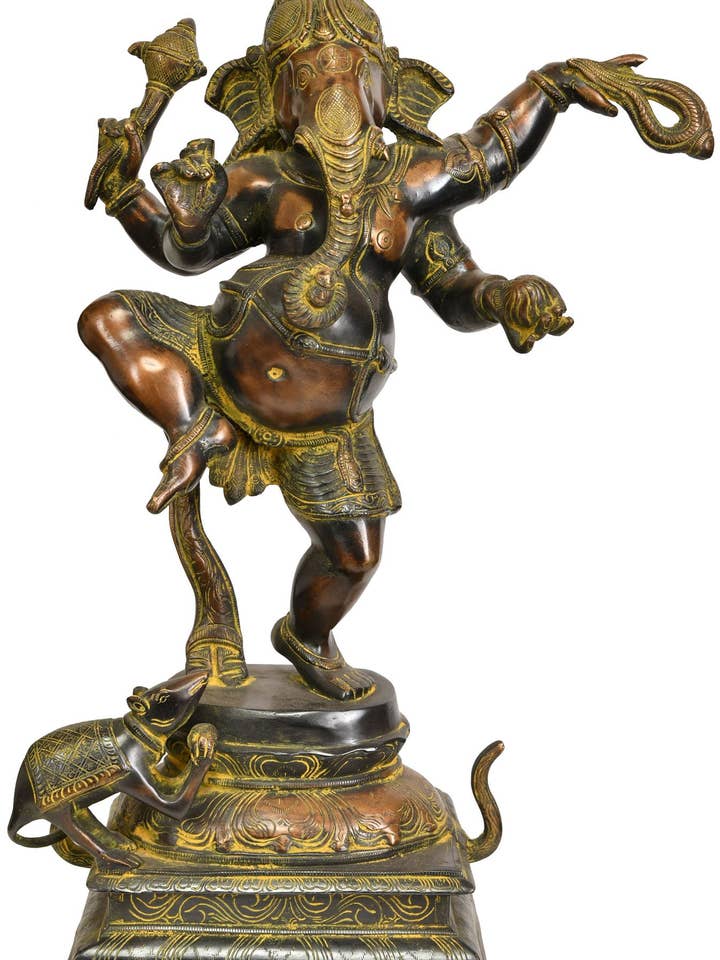 19" Tanzender Ganesha aus Messing | Handgefertigte Ganesha-Statue für den Großhandel von Exotic India Art
