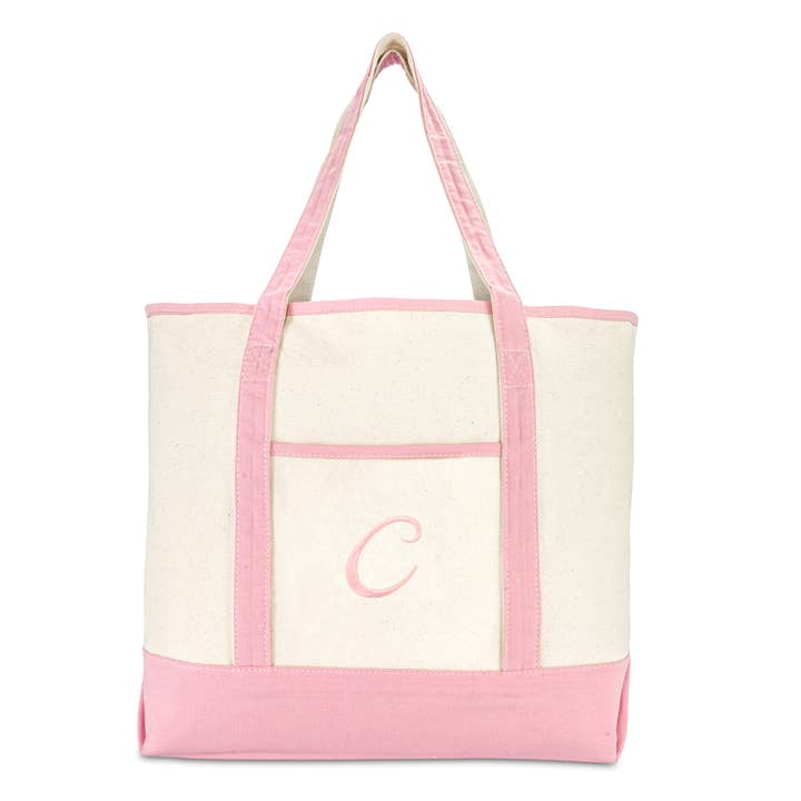 Dalix - Wholesale Tote Bag - Women's - DALIX Monogram Tote Bag Womens Open Top Pink Letter A-Z10