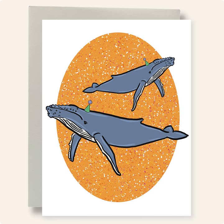 Party Grey Whale Celebration Greeting Card for wholesale by Bean Horse Car Designs