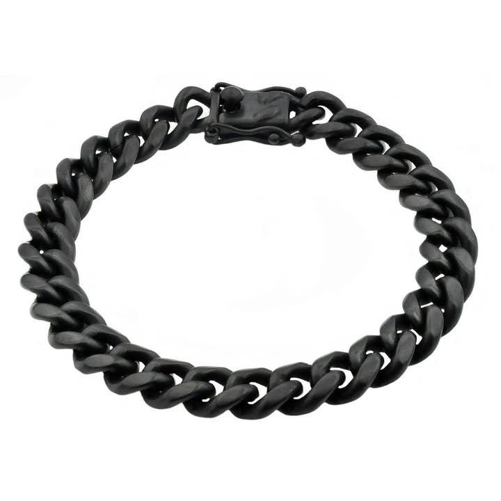 Mens 10mm Matte Black Miami Cuban Link Bracelet for wholesale by Blackjack Mens Jewelry